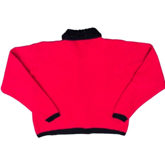 Rosanna Red Black Beaded Collar Lambswool Angora Glamorous Downtown Cardigan L - Picture 2 of 12